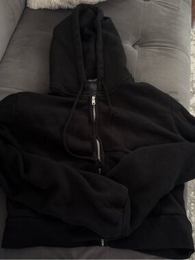 Brandy Melville Black Full-Zip Hooded Sweatshirt